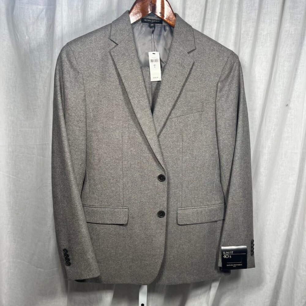 NWT Banana Republic Brown Tweed Print Slim Fit Suit in Brown - Size 40S/35x30